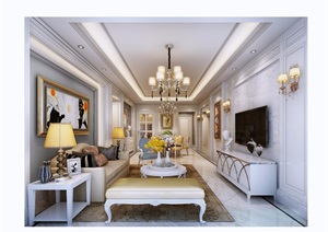欧式详细的住宅客厅室内装饰3d模型及效果图