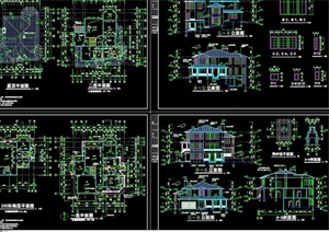 现代详细的两层住宅别墅设计cad方案