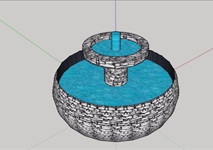 圆形水池水钵景观设计SU(草图大师)模型