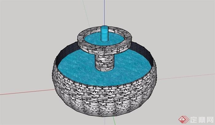 圆形水池水钵景观设计su模型