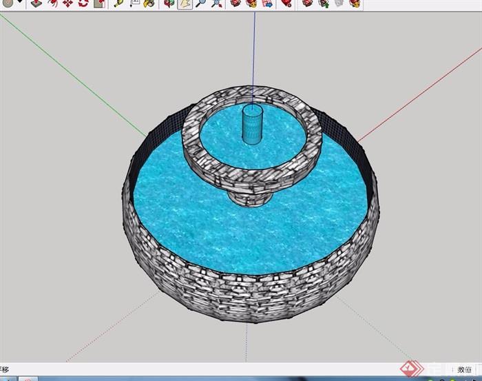 圆形水池水钵景观设计su模型