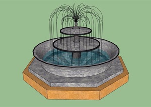 详细的喷泉水钵水景素材设计SU(草图大师)模型