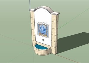 欧式风格喷泉水池景墙素材设计SU(草图大师)模型