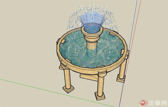 欧式风格喷泉水钵水景素材设计su模型