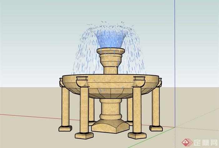 欧式风格喷泉水钵水景素材设计su模型