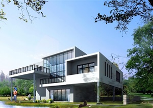 现代两层住宅别墅楼设计cad方案及效果图