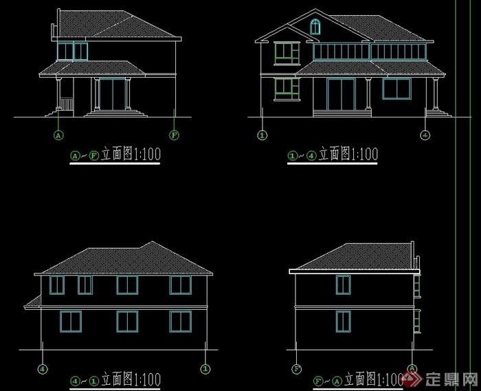 两层欧式住宅别墅设计cad方案及效果图
