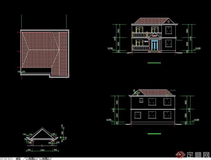 欧式风格两层住宅别墅设计cad方案及效果图