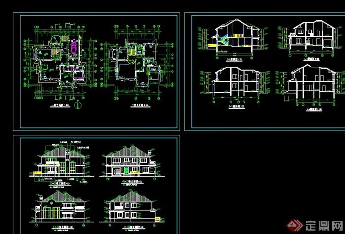 详细的整体两层住宅别墅设计cad方案