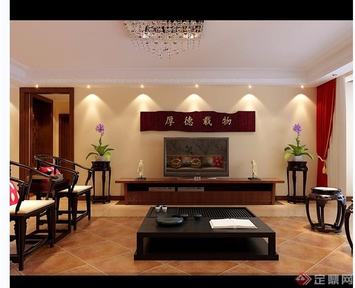 现代中式风格住宅室内客厅装饰3d模型及效果图