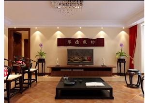 现代中式风格住宅室内客厅装饰3d模型及效果图