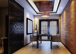 中式详细的整体完整客厅装饰设计3d模型及效果图
