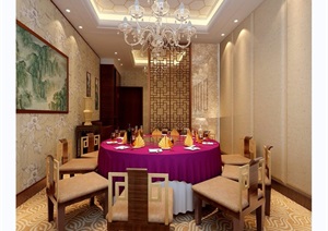 中式详细的客餐厅空间装饰设计3d模型及效果图