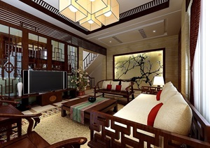 中式住宅客人装饰室内设计3d模型及效果图