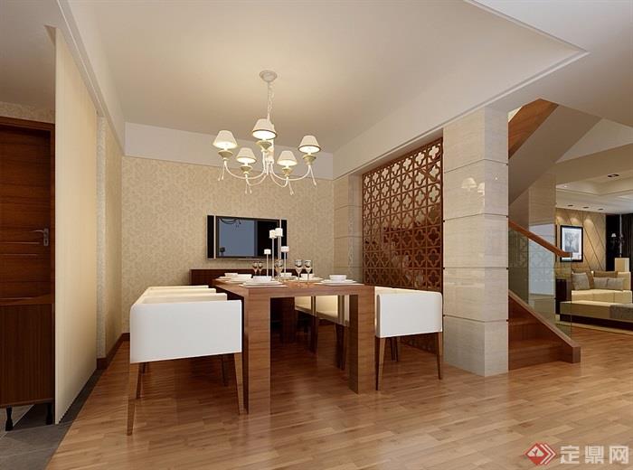 简约中式风格客厅餐厅装饰设计3d模型及效果图