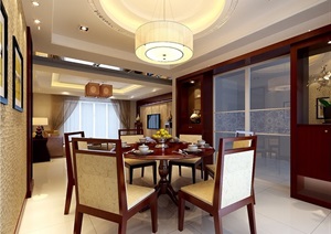 中式详细的客厅装饰室内设计3d模型及效果图
