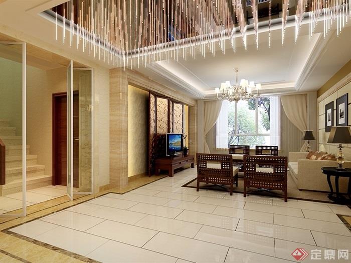 中式详细的客厅装饰设计3d模型及效果图
