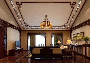 中式详细的客厅装饰设计3d模型及效果图
