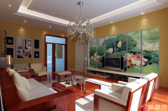 中式详细住宅室内客厅装饰设计3d模型及效果图