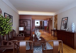 中式住宅室内客厅装饰设计3d模型及效果图