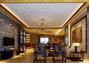 中式详细的客厅装饰室内设计3d模型及效果图