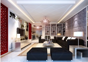 现代详细的住宅室内客厅装饰设计3d模型