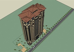 西班牙风格高层住宅（带户型）建筑立面设计su(SU(草图大师)）精品模型