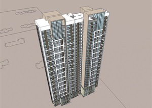 33层现代风格高层住宅建筑设计su(SU(草图大师)）模型