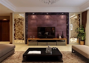 详细的现代风格住宅客厅装饰设计3d模型