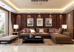 现代风格详细的住宅室内客厅装饰空间设计3d模型