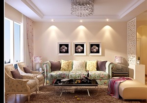 现代详细的完整客厅装饰设计3d模型及效果图