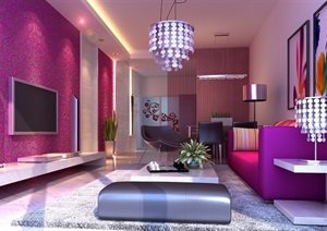 现代风格详细的住宅室内客厅装饰设计3d模型