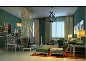 现代详细的完整客厅装饰设计3d模型及效果图