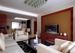 住宅详细室内客厅装饰空间设计3d模型及效果图