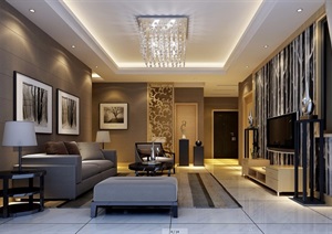 现代详细的住宅室内客厅装饰设计3d模型及效果图