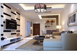 现代详细的住宅室内客厅装饰3d模型及效果图