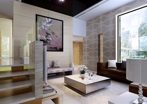 住宅详细的室内客厅空间装饰设计3d模型及效果图
