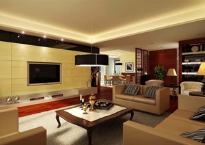 详细的整体住宅室内客厅空间装饰设计3d模型及效果图