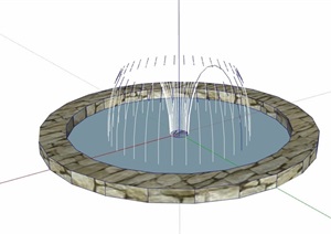 现代风格详细的圆形喷泉水池设计SU(草图大师)模型