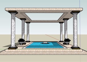 详细的完整水池水景素材设计SU(草图大师)模型