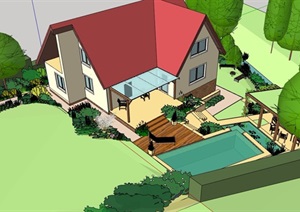 欧式别墅住宅庭院景观设计SU(草图大师)模型