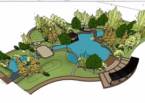 详细的庭院花园景观设计SU(草图大师)模型
