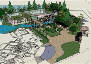 欧式风格详细的别墅住宅庭院花园设计SU(草图大师)模型