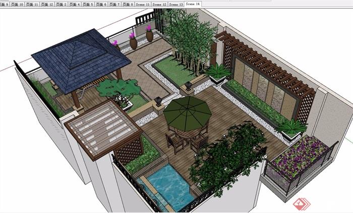 详细的完整庭院花园景观设计su模型