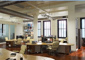 详细的整体办公空间场景装饰设计3d模型及效果图