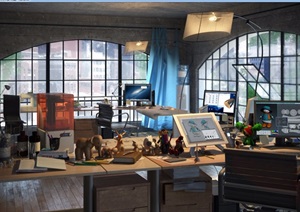详细的办公室内空间场景装饰设计3d模型及效果图