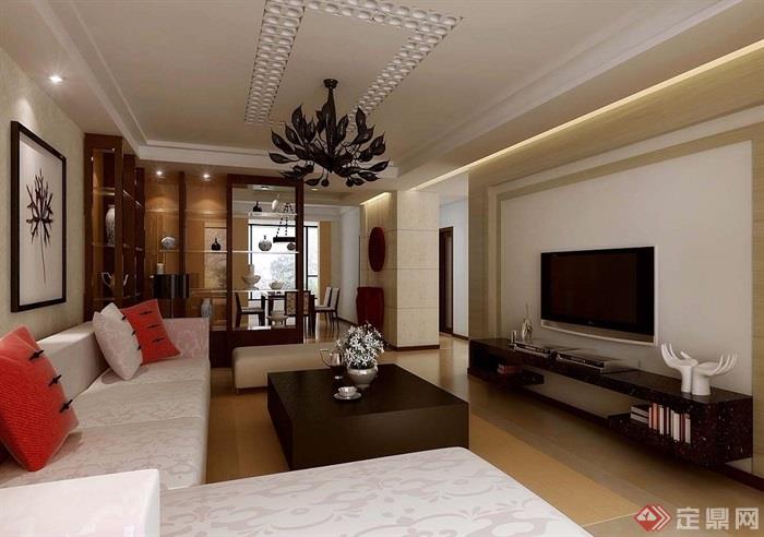 现代详细的住宅室内客厅装饰设计3d模型