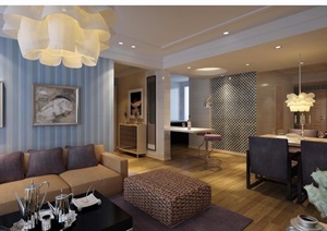 详细的现代住宅客厅室内装饰设计3d模型