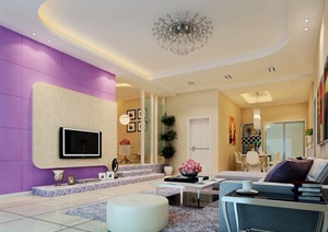 详细的现代住宅室内客厅空间装饰设计3d模型
