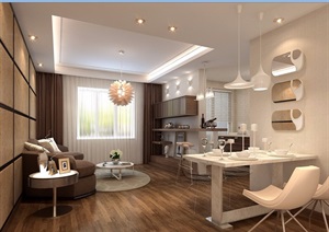现代详细的住宅室内客餐厅装饰设计3d模型及效果图